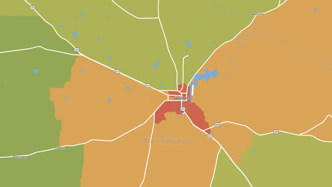 Jacksboro, TX Map of Burglary Rates