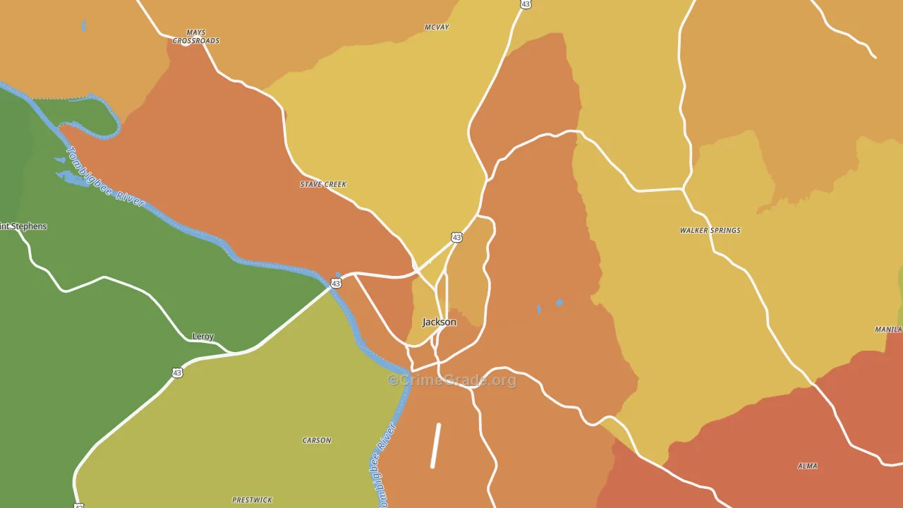 Jackson, AL Map of Burglary Rates