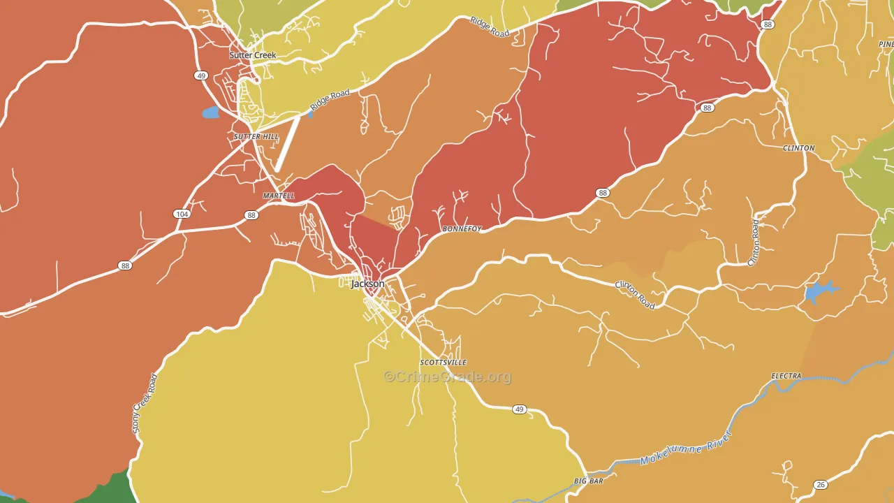 Jackson, CA Map of Burglary Rates