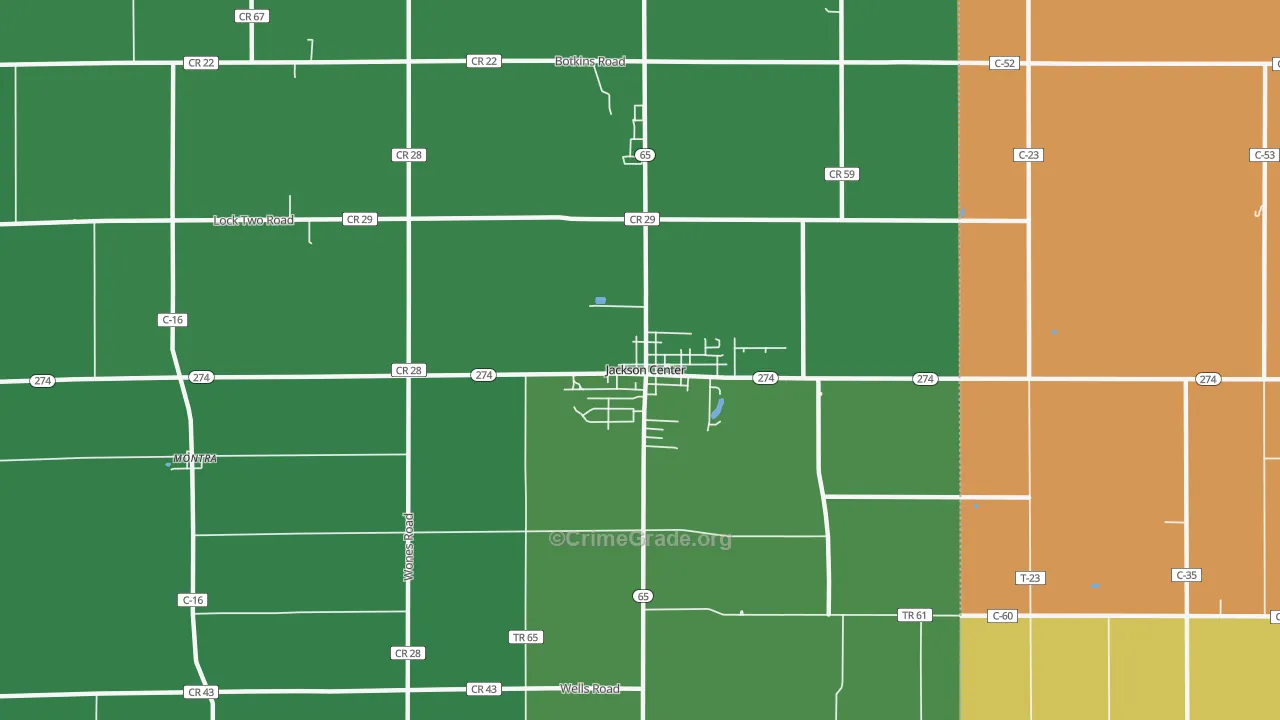 Jackson Center, OH Map of Burglary Rates
