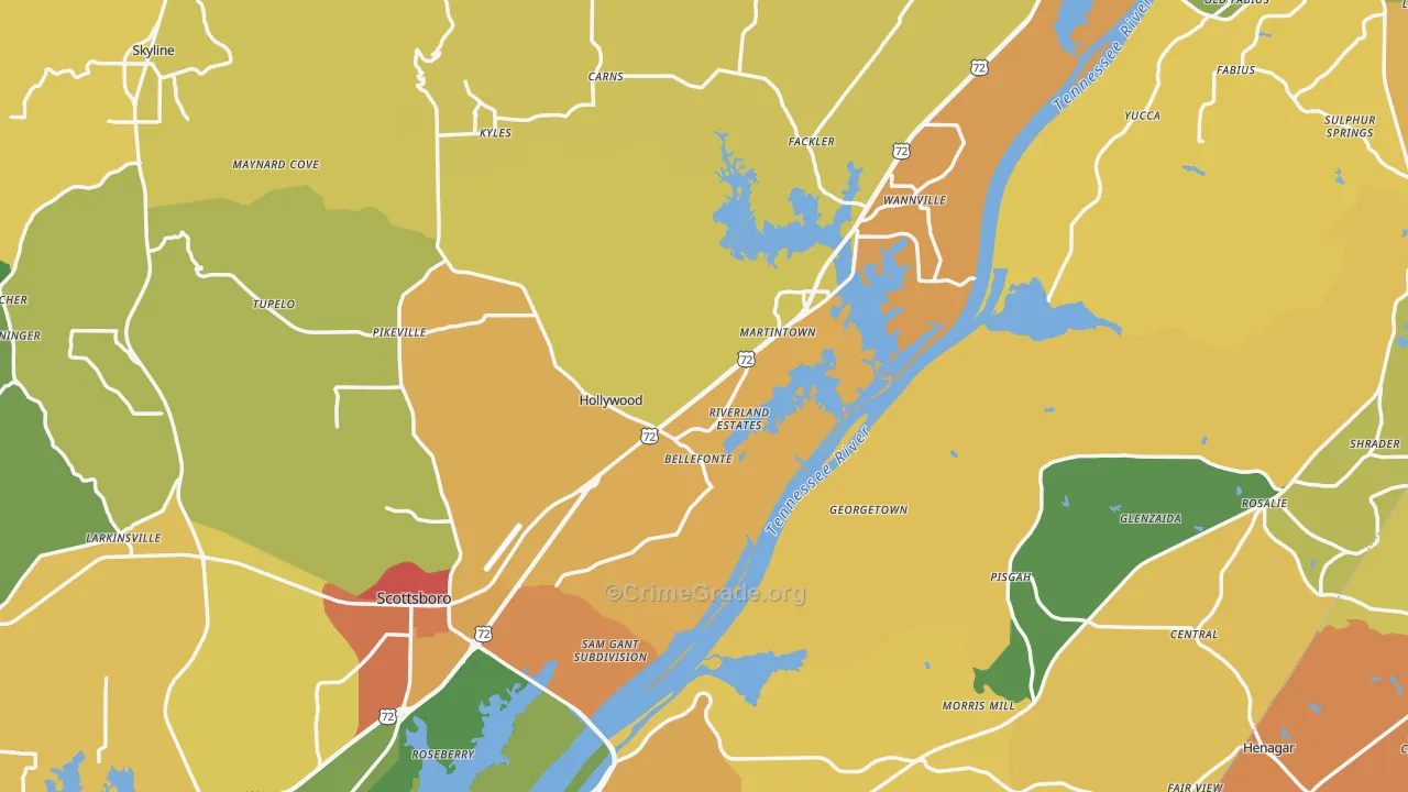 Jackson County, AL Map of Burglary Rates