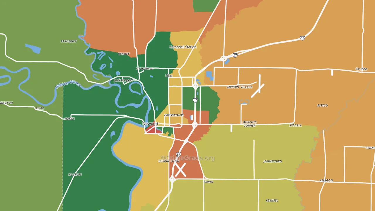 Jackson County, AR Map of Burglary Rates
