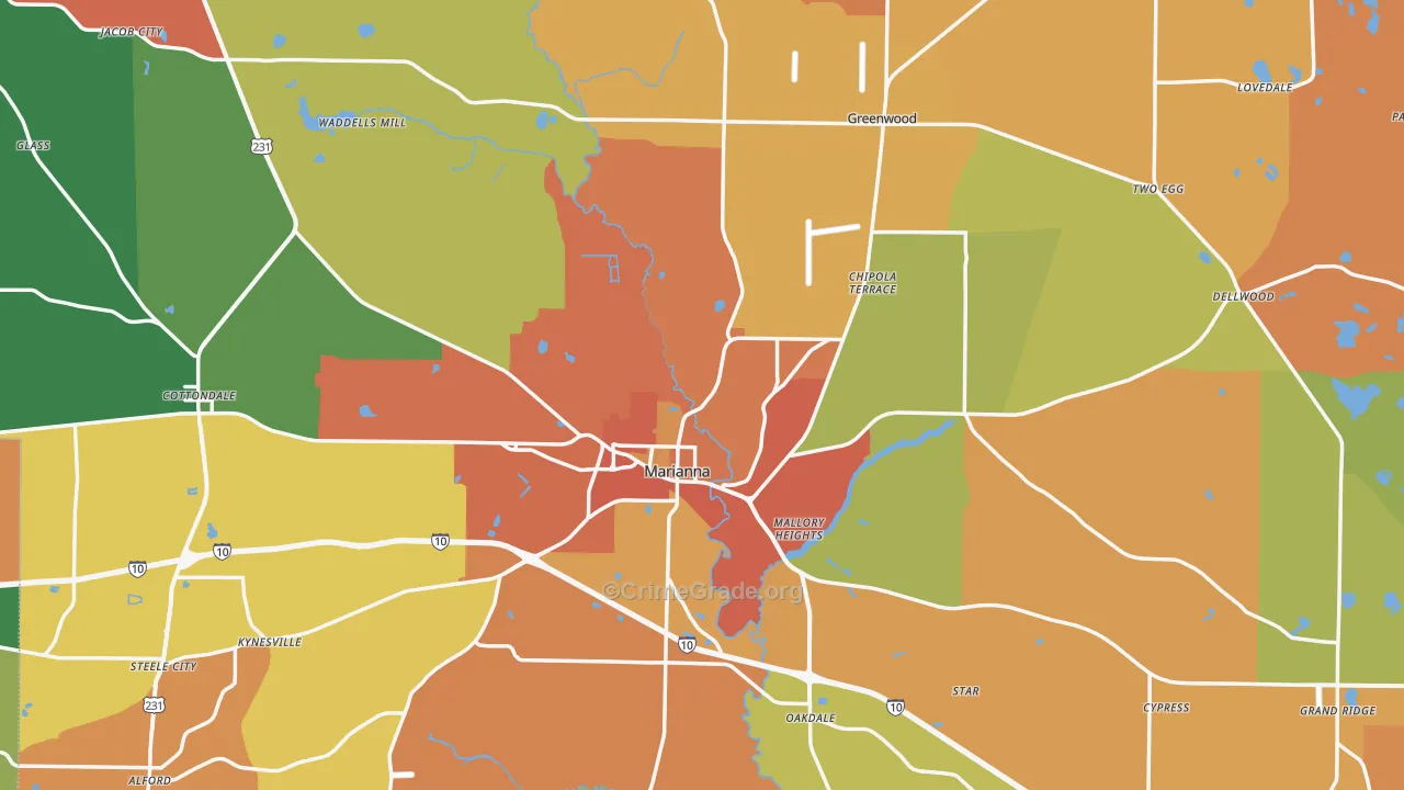 Jackson County, FL Map of Burglary Rates