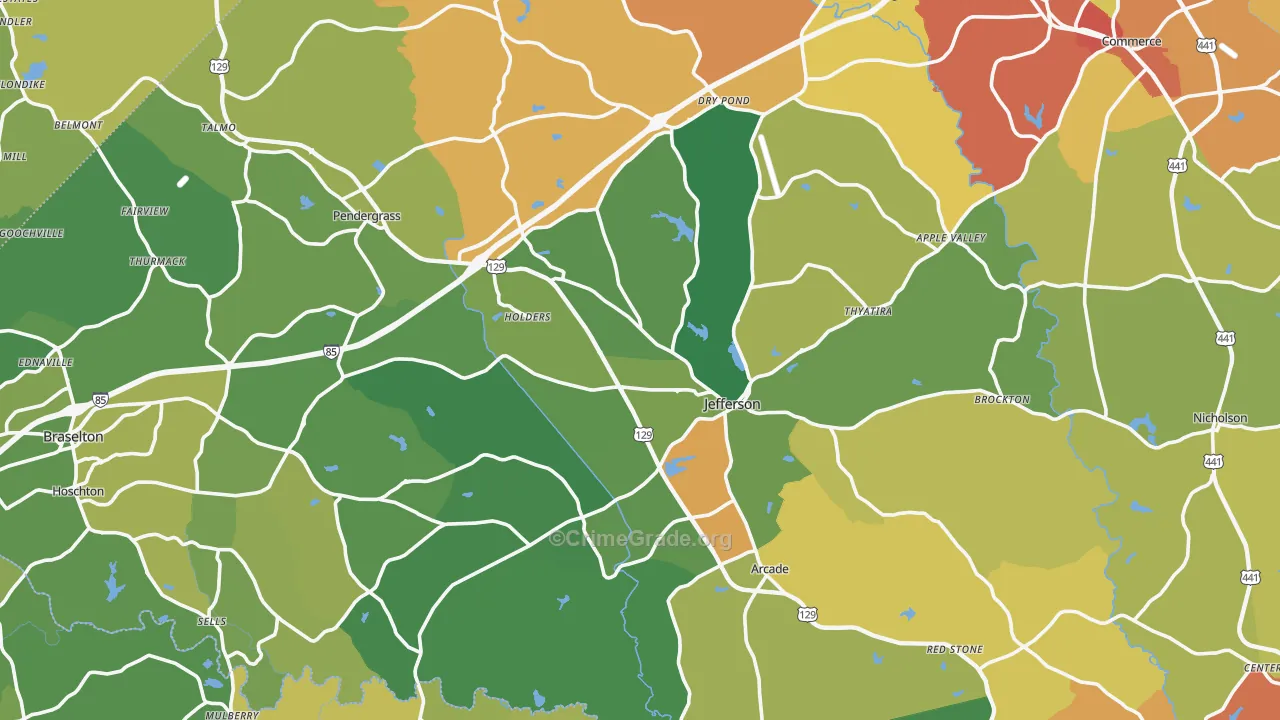 Jackson County, GA Map of Burglary Rates