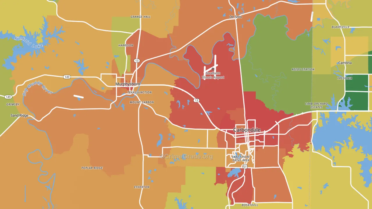 Jackson County, IL Map of Burglary Rates