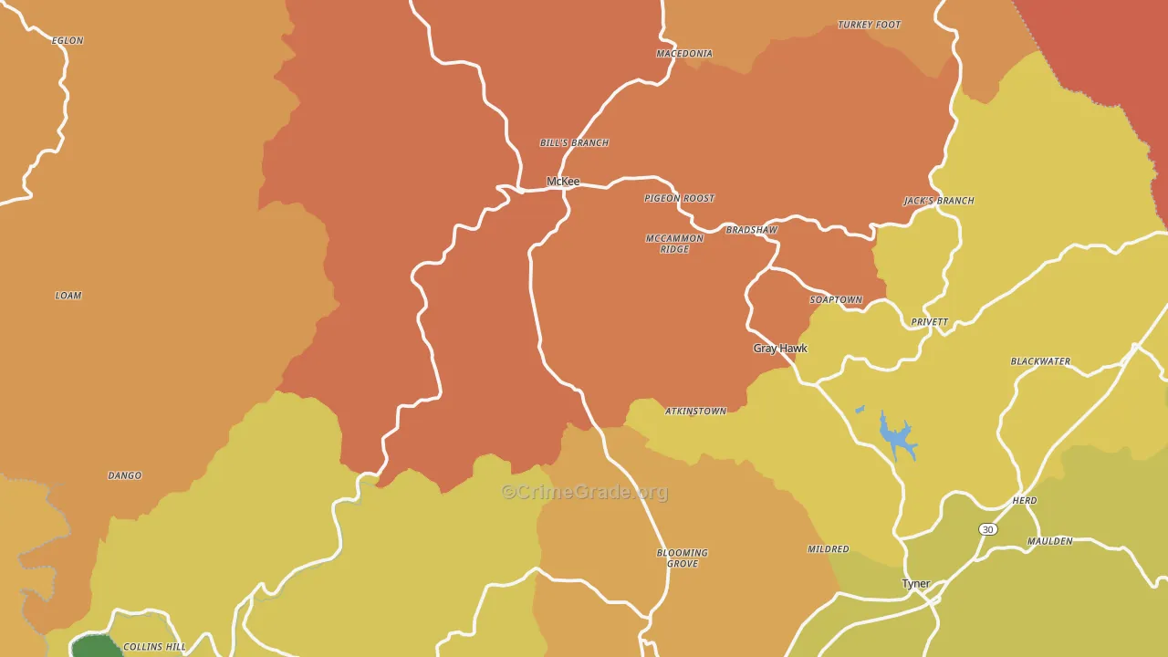 Jackson County, KY Map of Burglary Rates