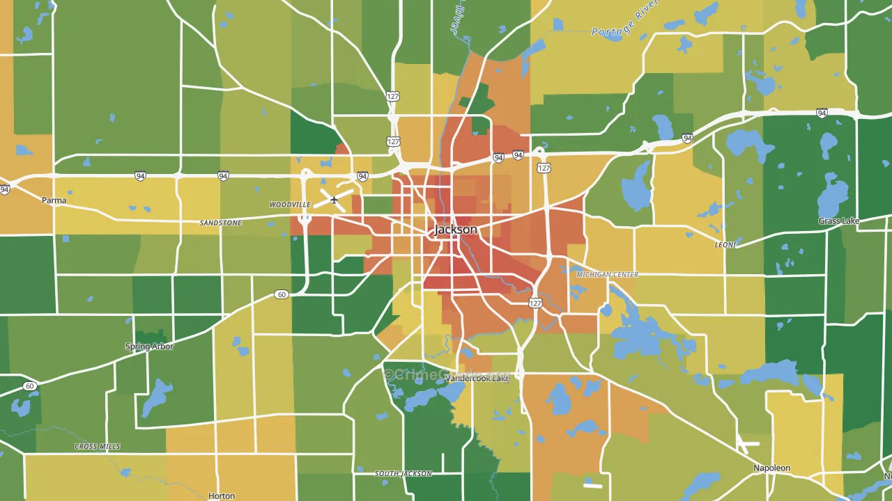 Jackson County, MI Map of Burglary Rates