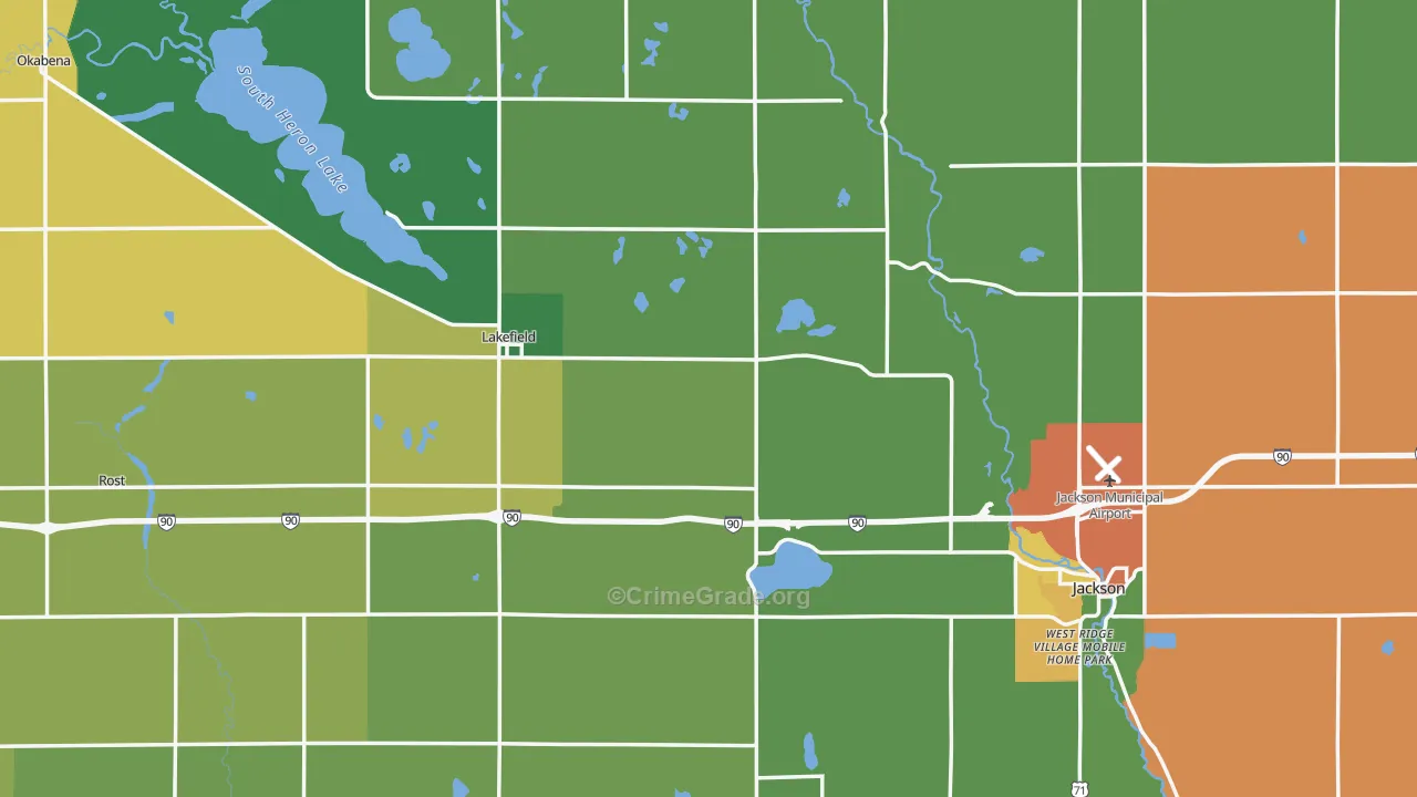 Jackson County, MN Map of Burglary Rates