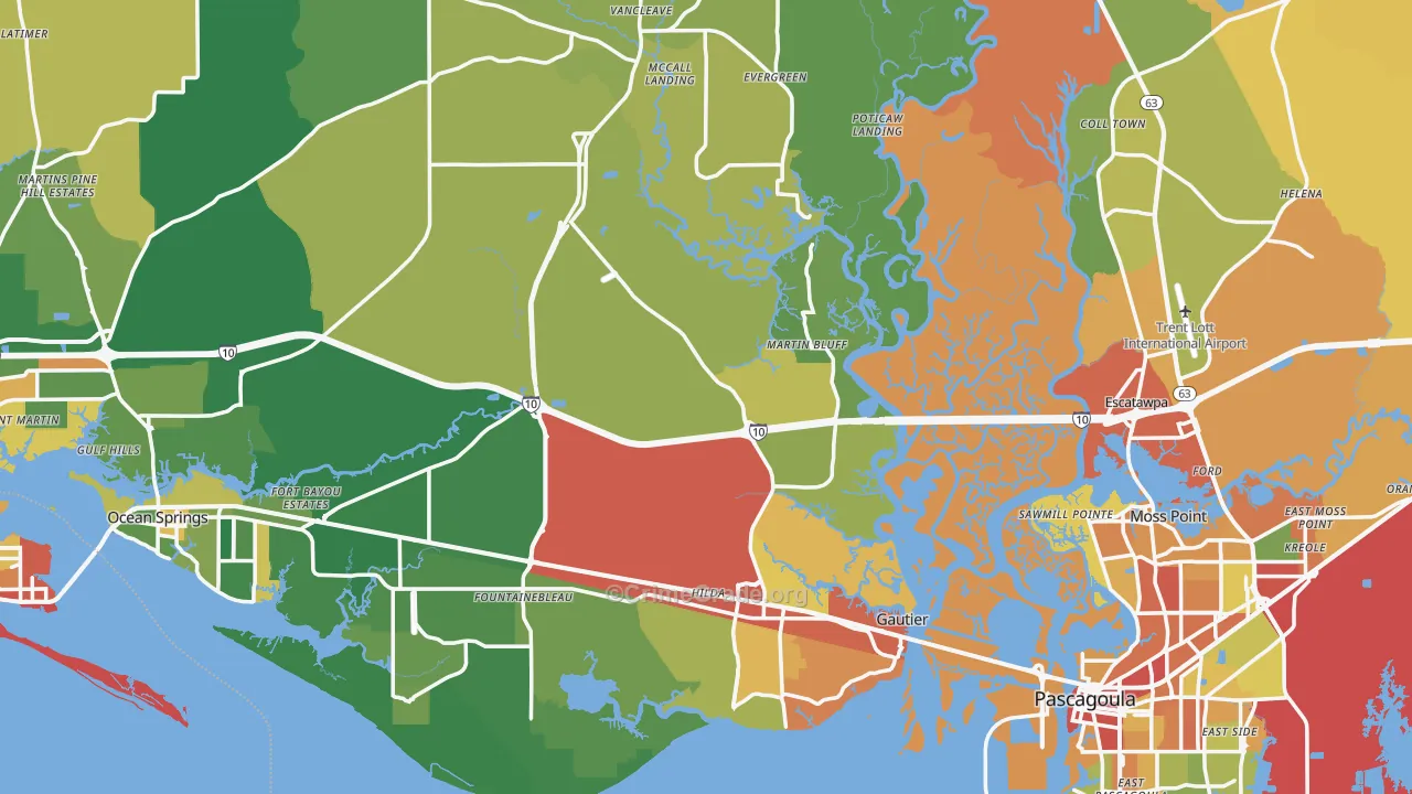 Jackson County, MS Map of Burglary Rates