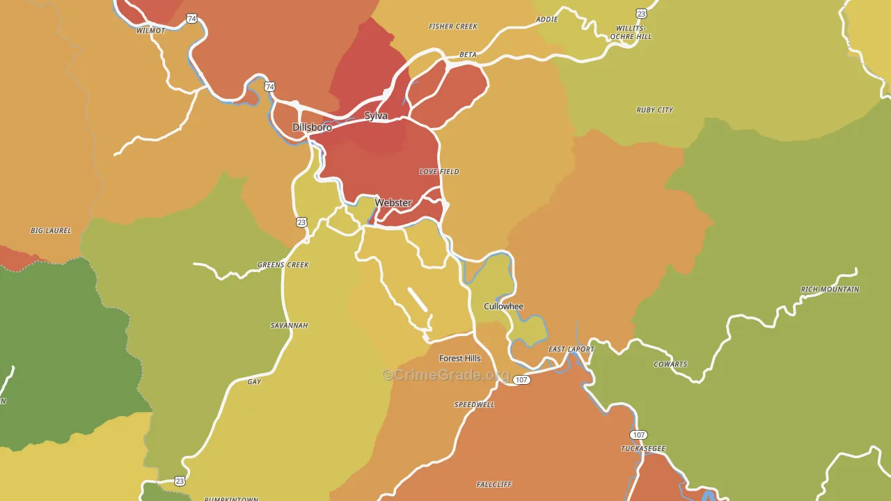 Jackson County, NC Map of Burglary Rates