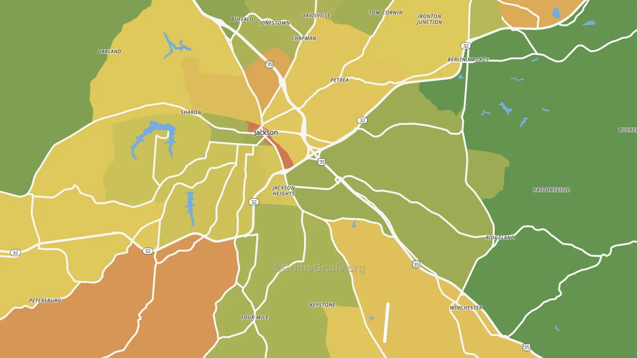 Jackson County, OH Map of Burglary Rates