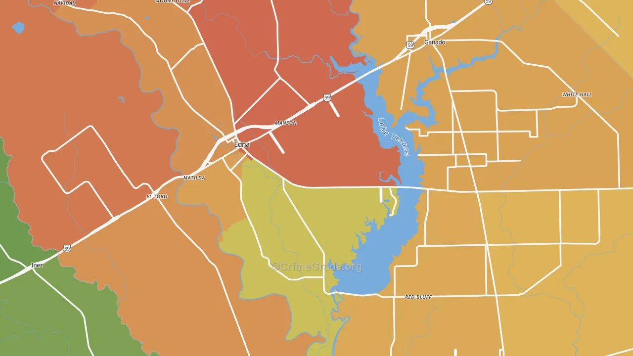 Jackson County, TX Map of Burglary Rates