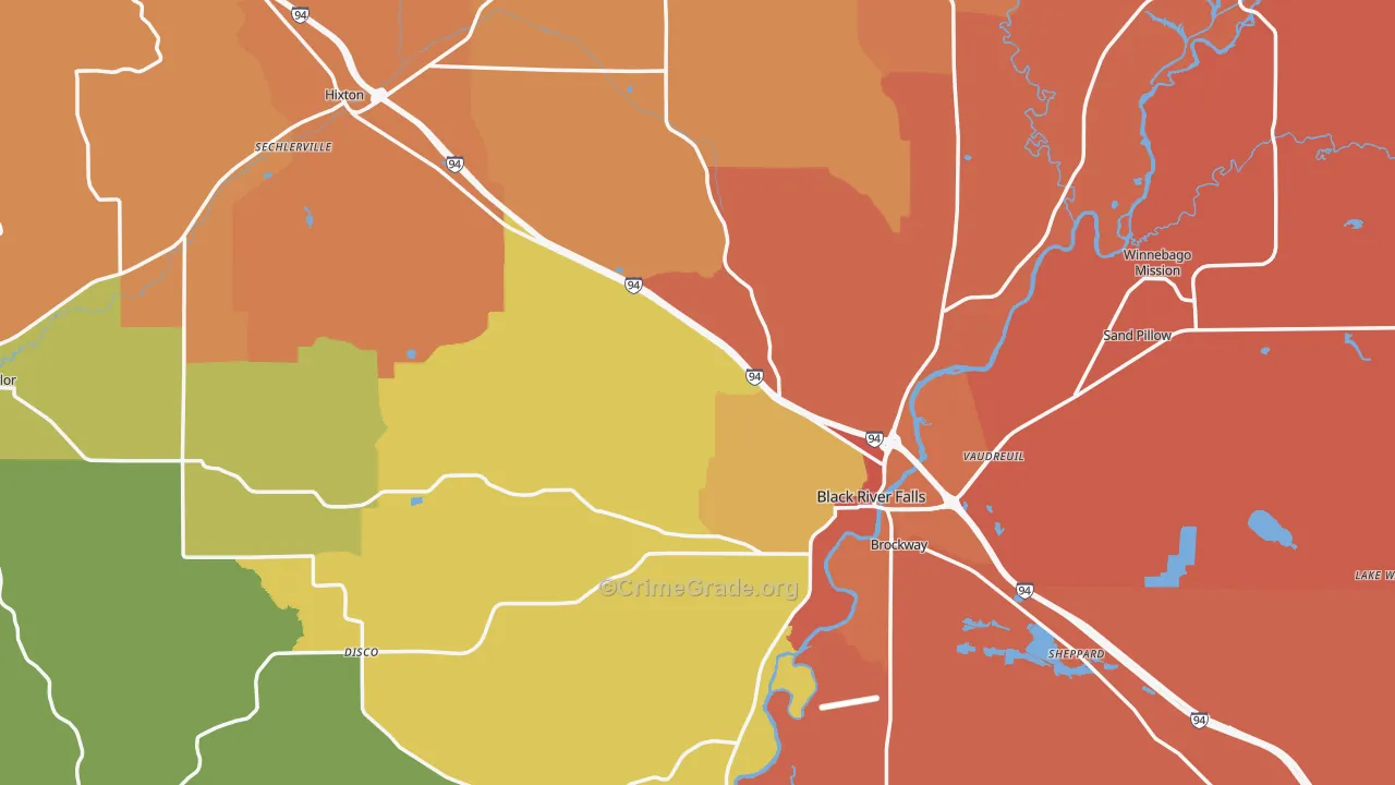 Jackson County, WI Map of Burglary Rates