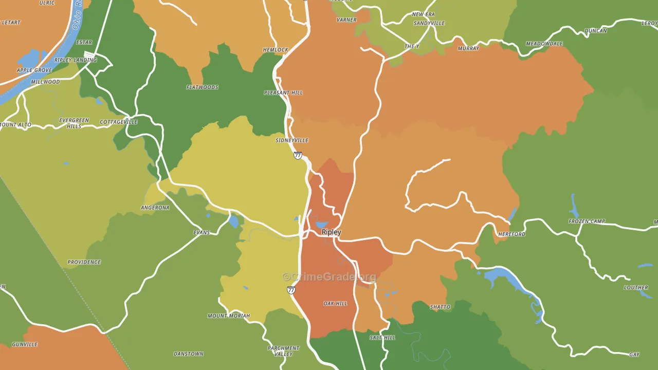 Jackson County, WV Map of Burglary Rates