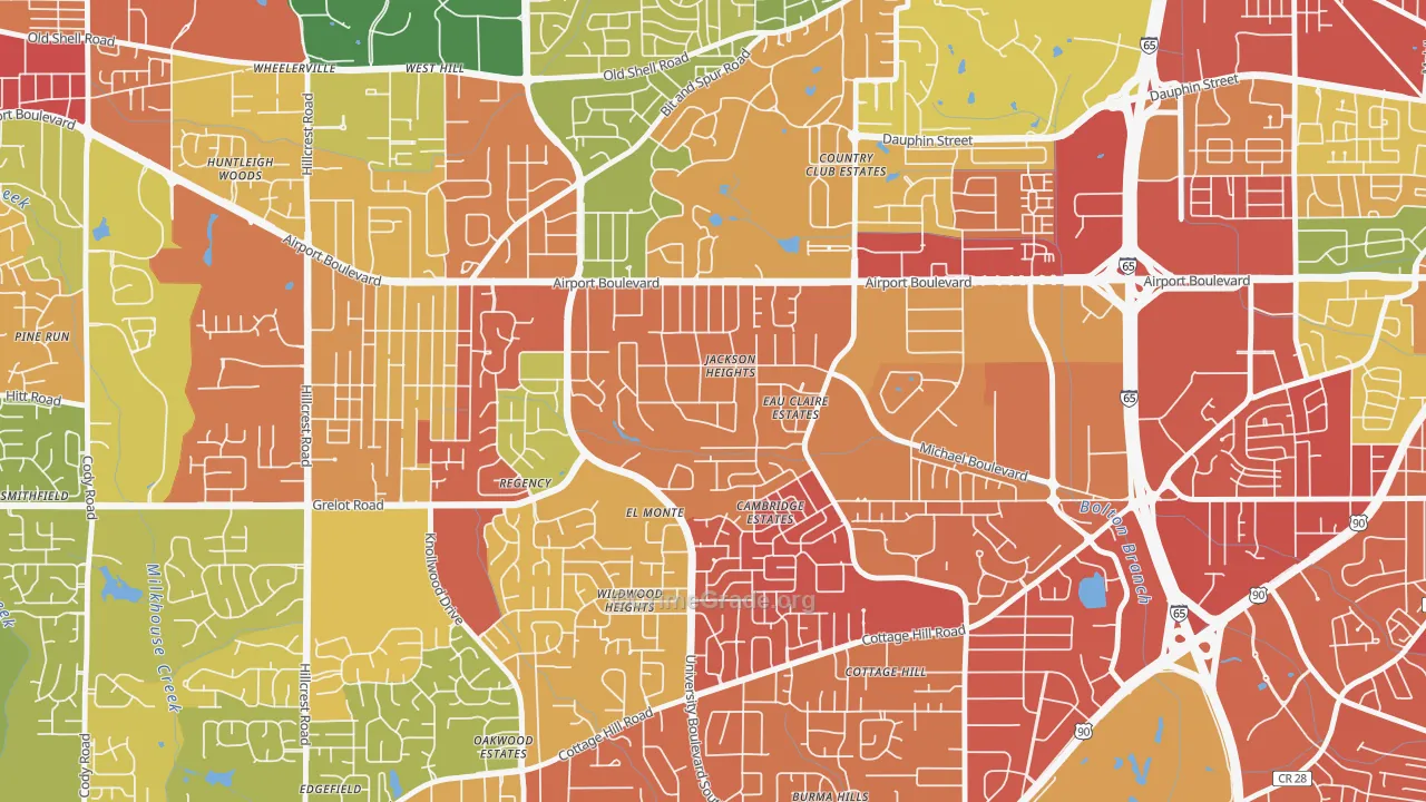 Jackson Heights, Mobile, AL Map of Burglary Rates