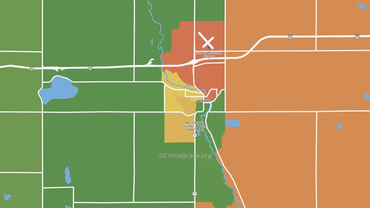 Jackson, MN Map of Burglary Rates