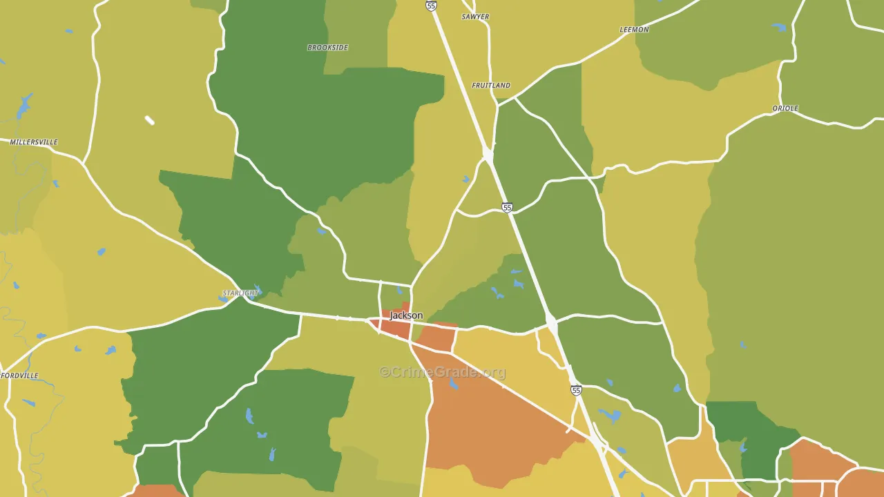 Jackson, MO Map of Burglary Rates