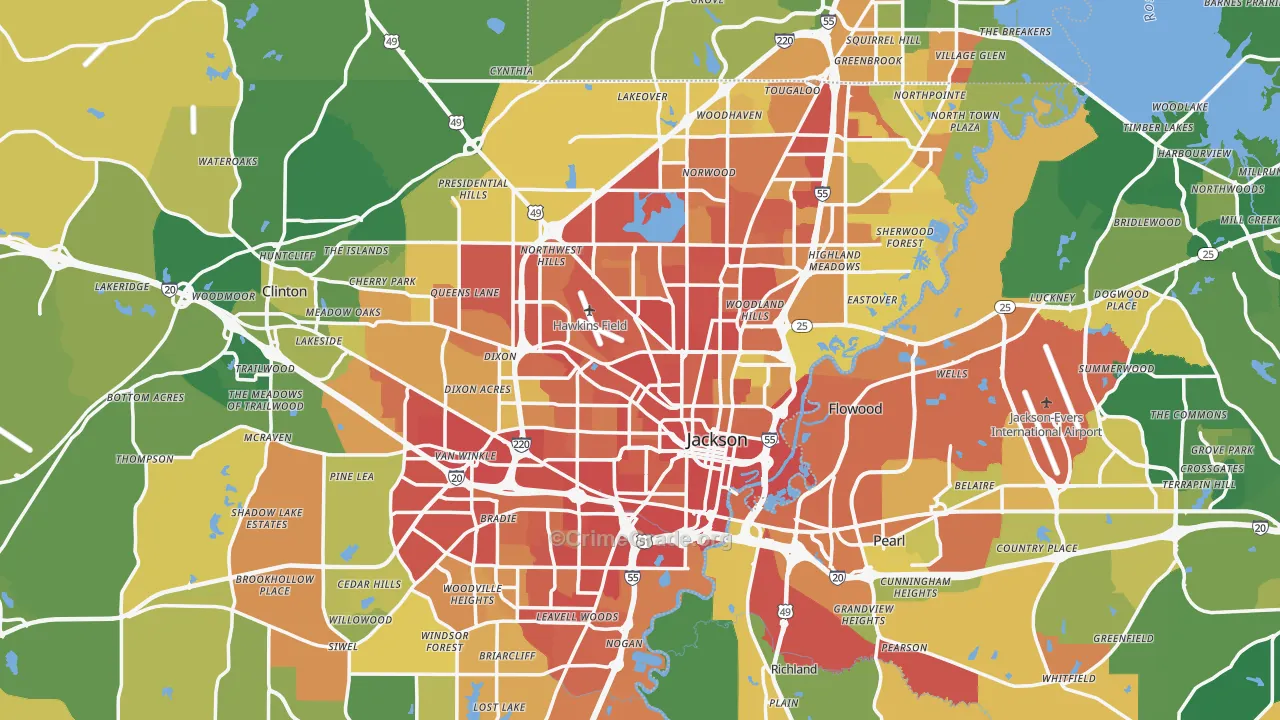Jackson, MS Map of Burglary Rates