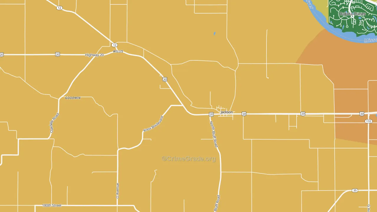 Jackson, NE Map of Burglary Rates