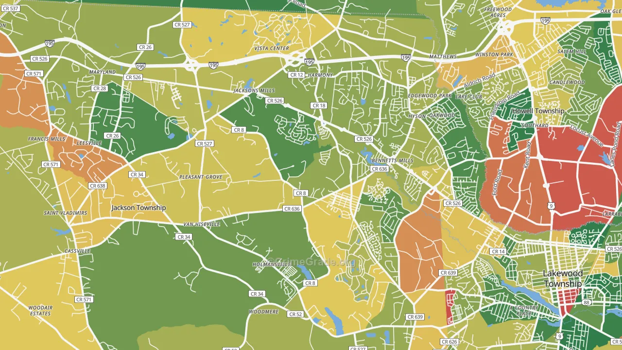 Jackson, NJ Map of Burglary Rates