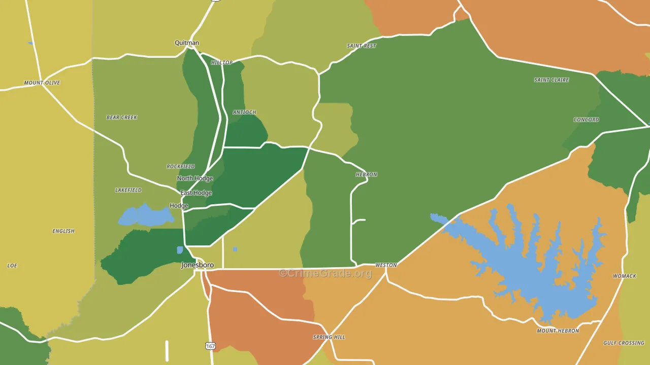 Jackson Parish, LA Map of Burglary Rates