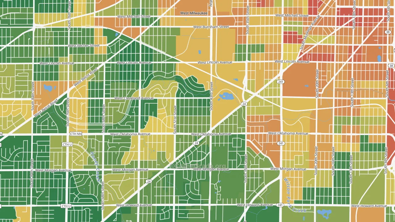 Jackson Park, Milwaukee, WI Map of Burglary Rates