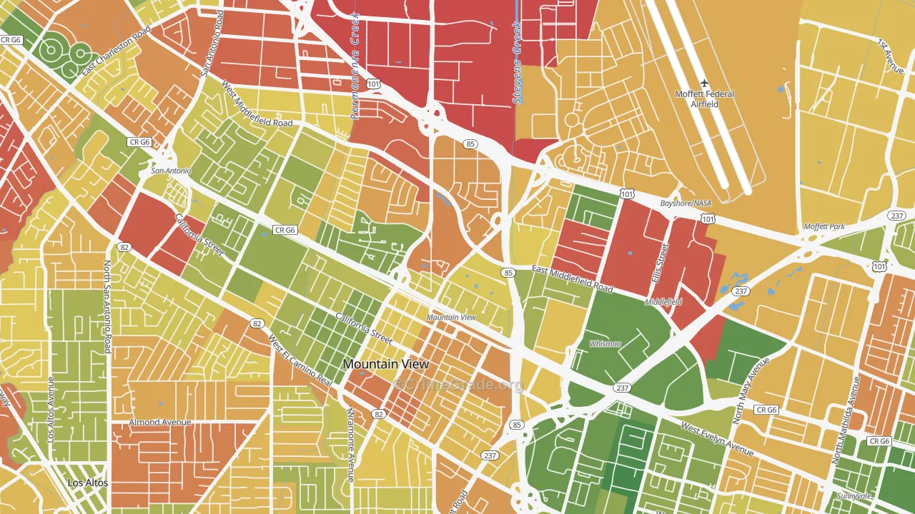 Jackson Park, Mountain View, CA Map of Burglary Rates