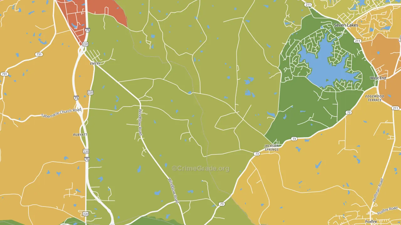 Jackson Springs, NC Map of Burglary Rates