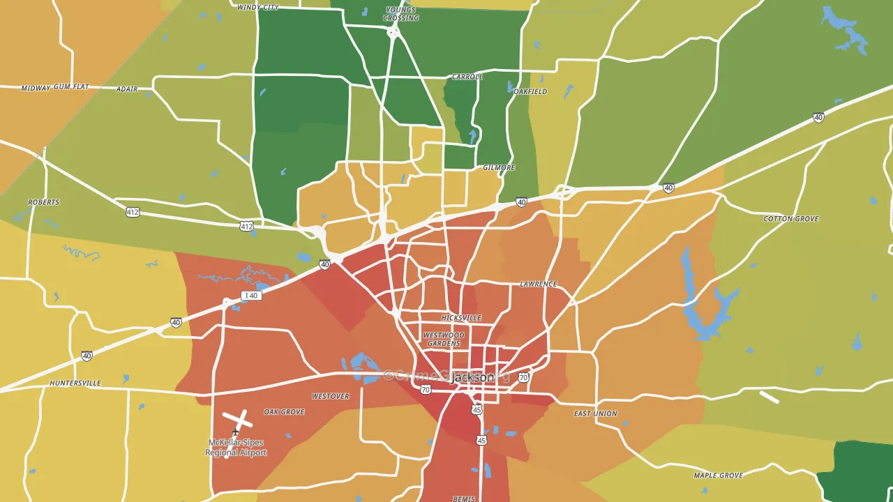 Jackson, TN Map of Burglary Rates
