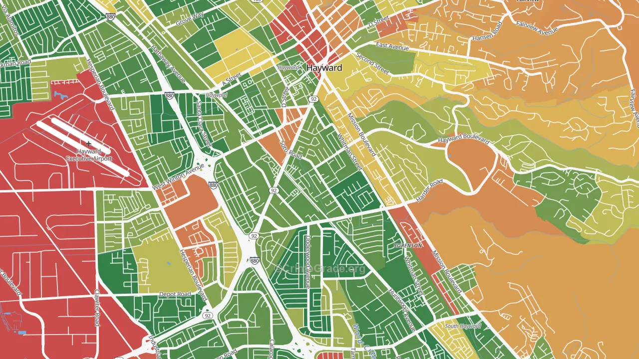 Jackson Triangle, Hayward, CA Map of Burglary Rates