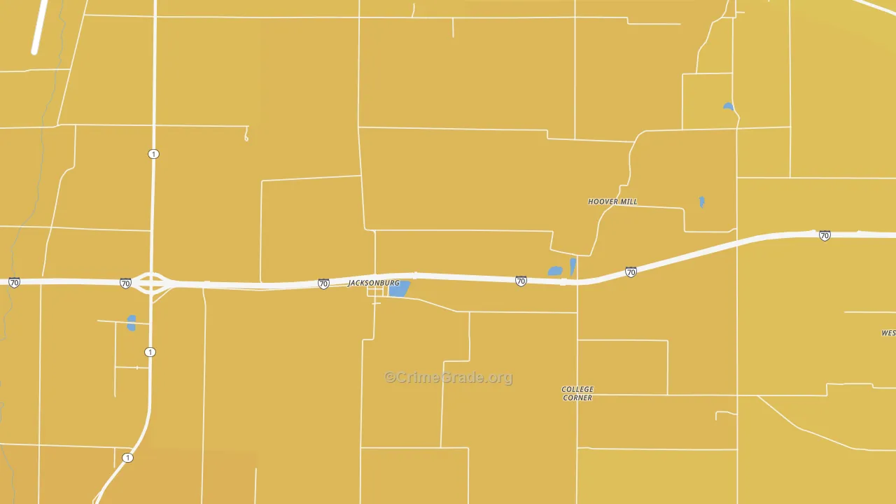 Jacksonburg, IN Map of Burglary Rates