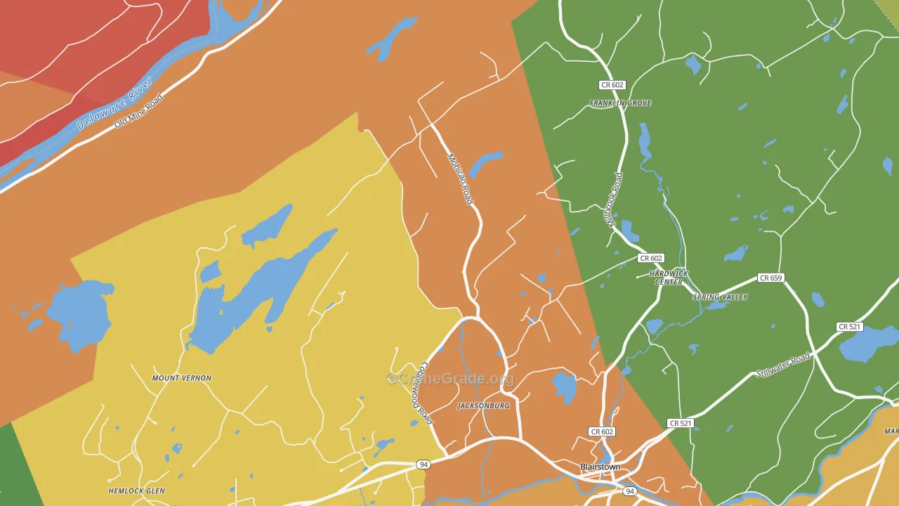 Jacksonburg, NJ Map of Burglary Rates