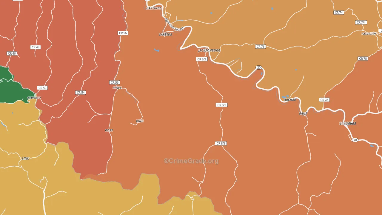 Jacksonburg, WV Map of Burglary Rates