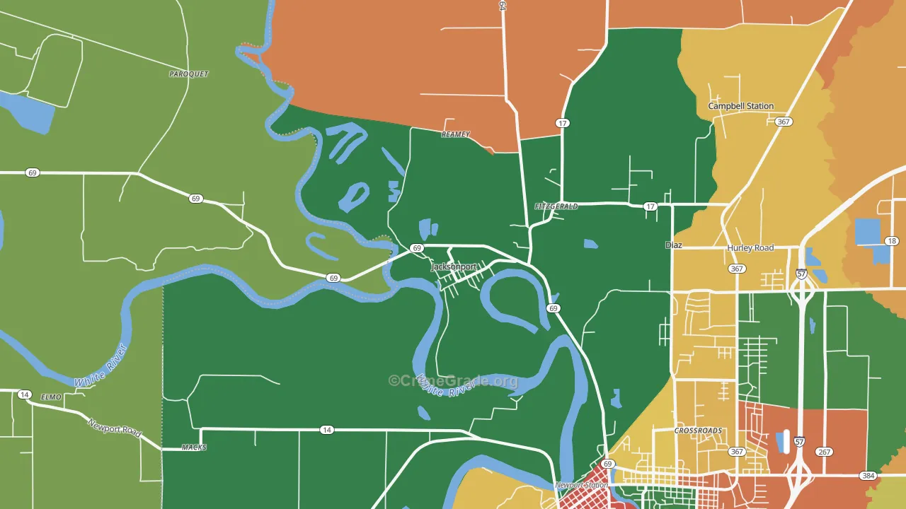 Jacksonport, AR Map of Burglary Rates