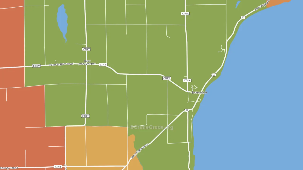 Jacksonport, WI Map of Burglary Rates