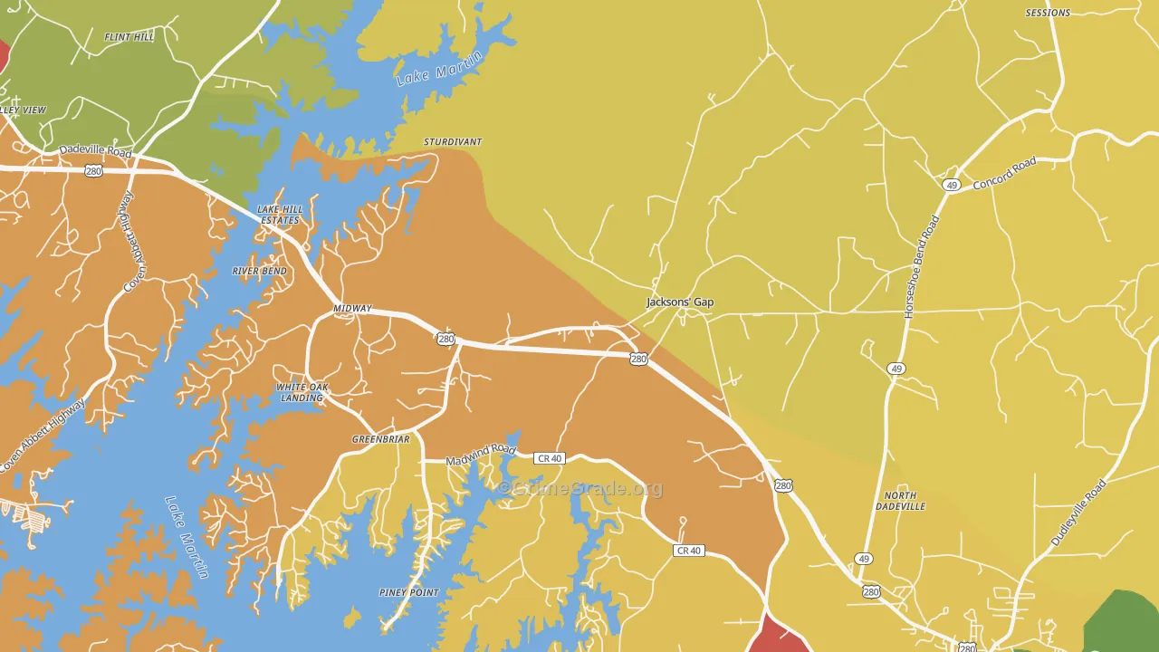 Jacksons' Gap, AL Map of Burglary Rates