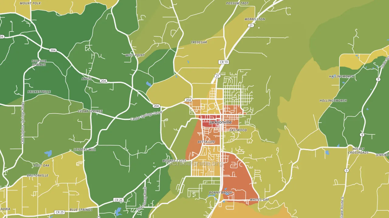 Jacksonville, AL Map of Burglary Rates