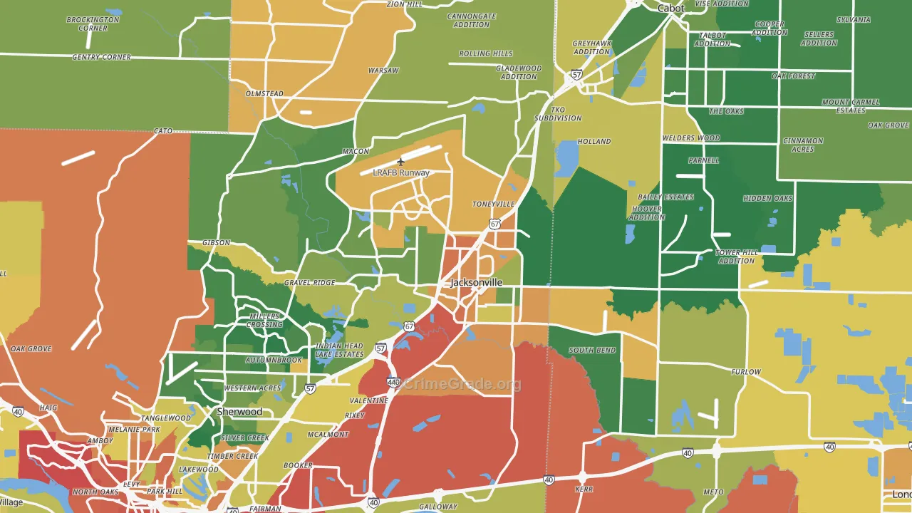 Jacksonville, AR Map of Burglary Rates