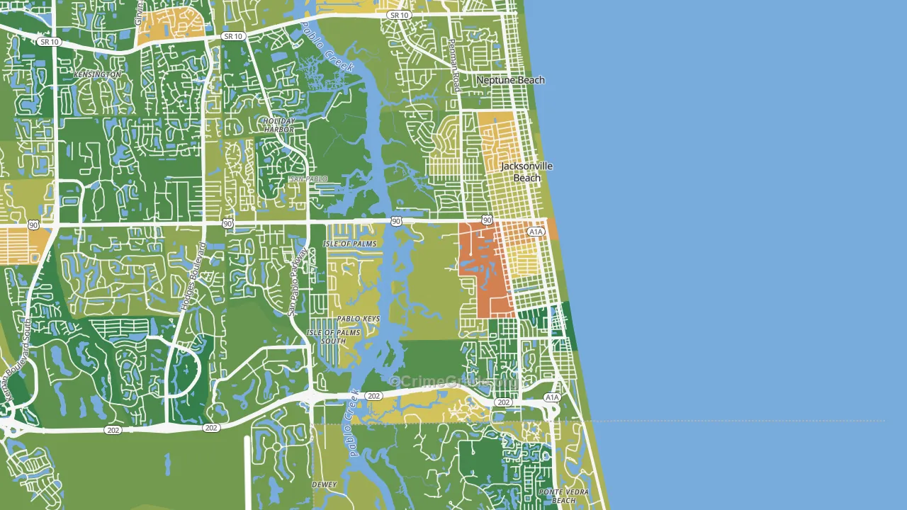 Jacksonville Beach, FL Map of Burglary Rates