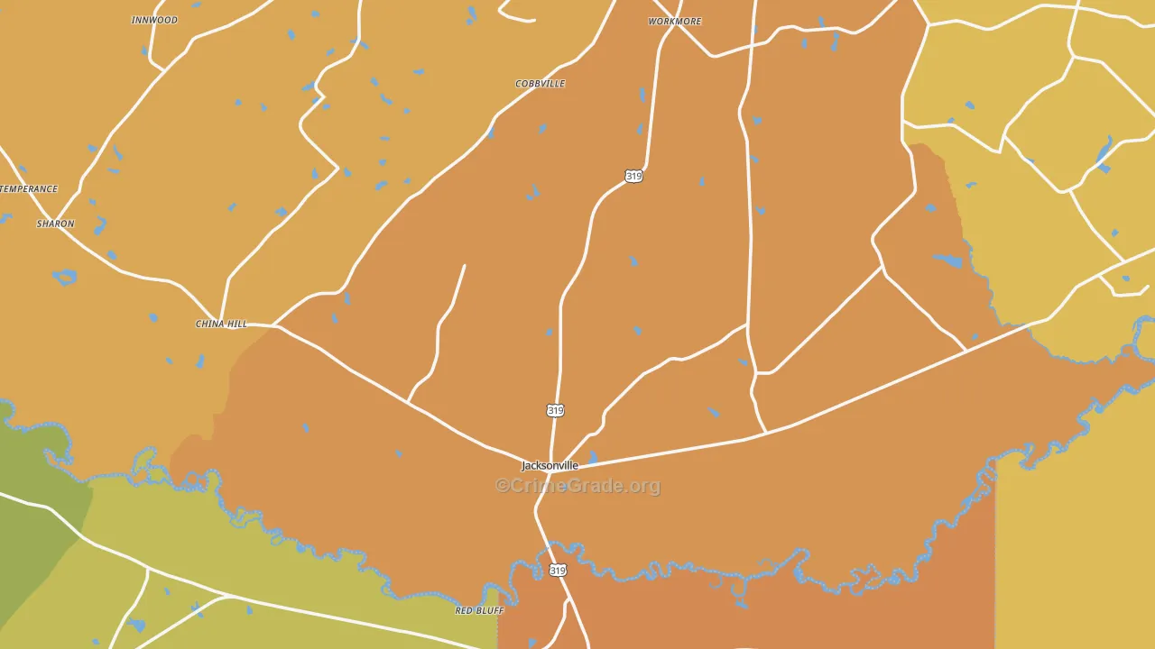 Jacksonville, GA Map of Burglary Rates