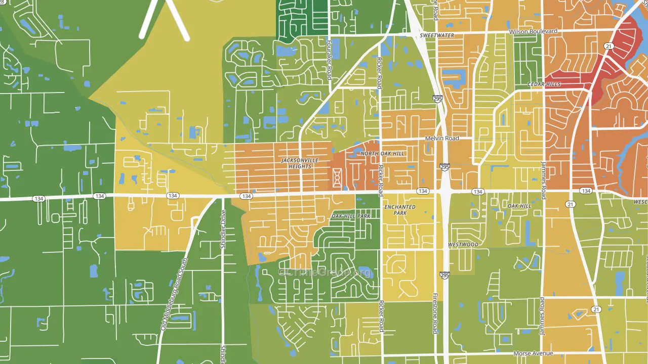 Jacksonville Heights, Jacksonville, FL Map of Burglary Rates