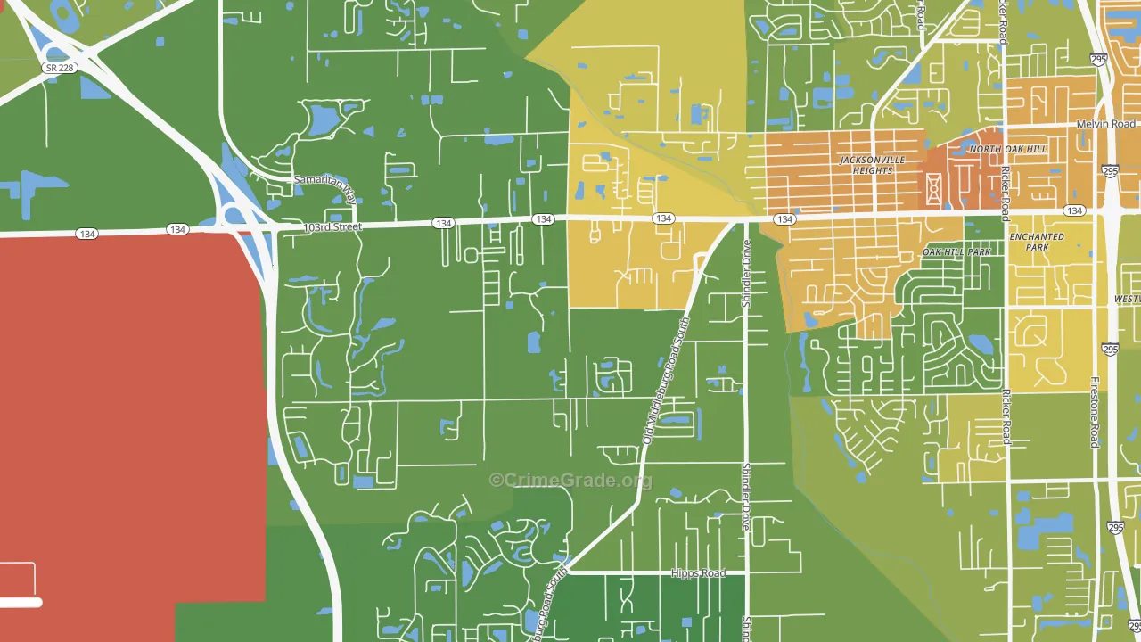 Jacksonville Heights South, Jacksonville, FL Map of Burglary Rates