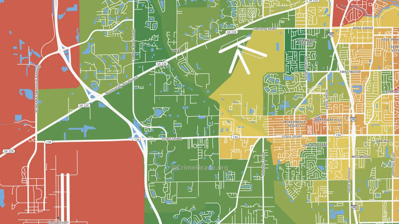 Jacksonville Heights West, Jacksonville, FL Map of Burglary Rates