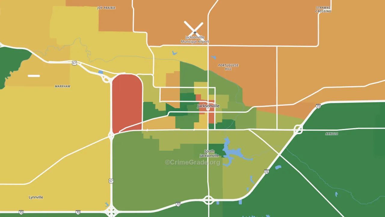 Jacksonville, IL Map of Burglary Rates