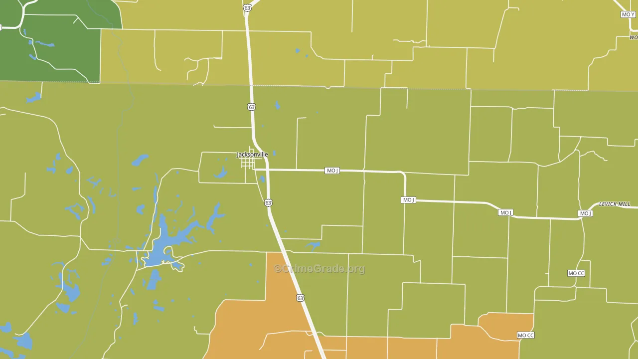 Jacksonville, MO Map of Burglary Rates