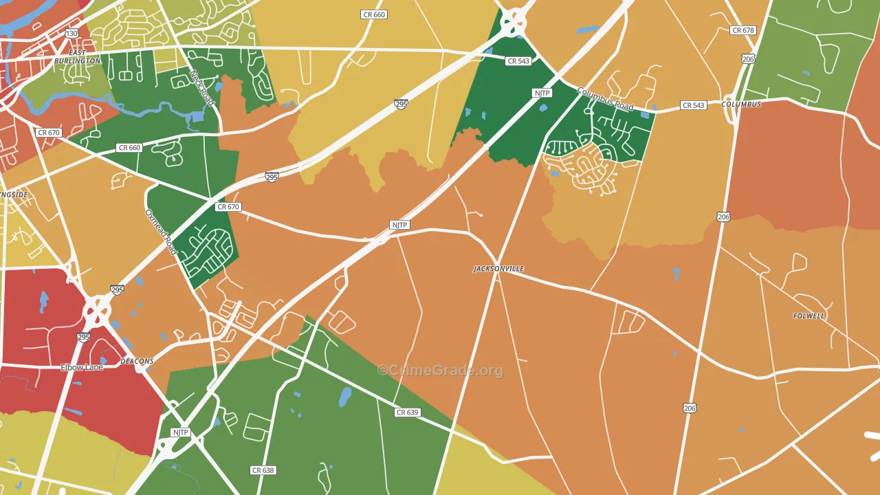 Jacksonville, NJ Map of Burglary Rates