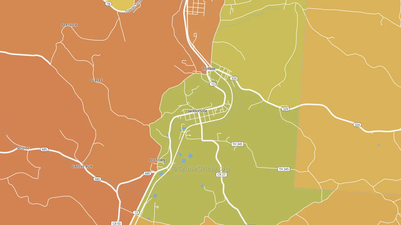 Jacksonville, OH Map of Burglary Rates