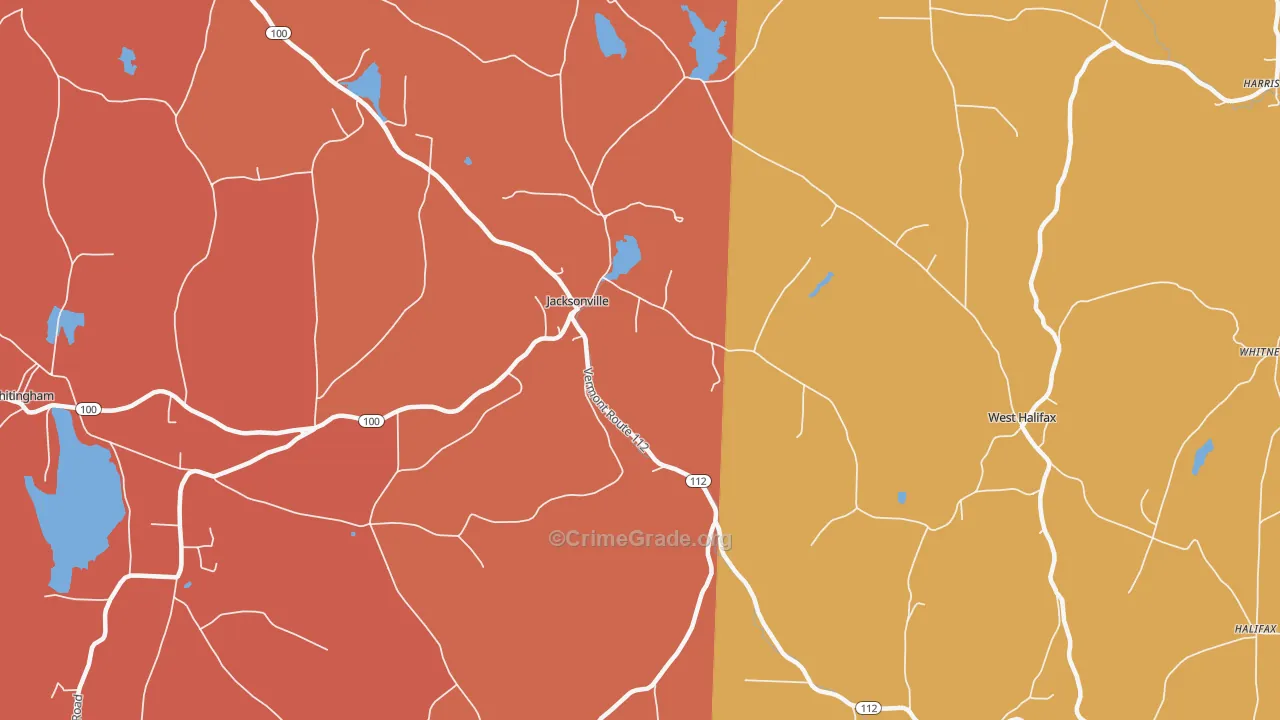 Jacksonville, VT Map of Burglary Rates