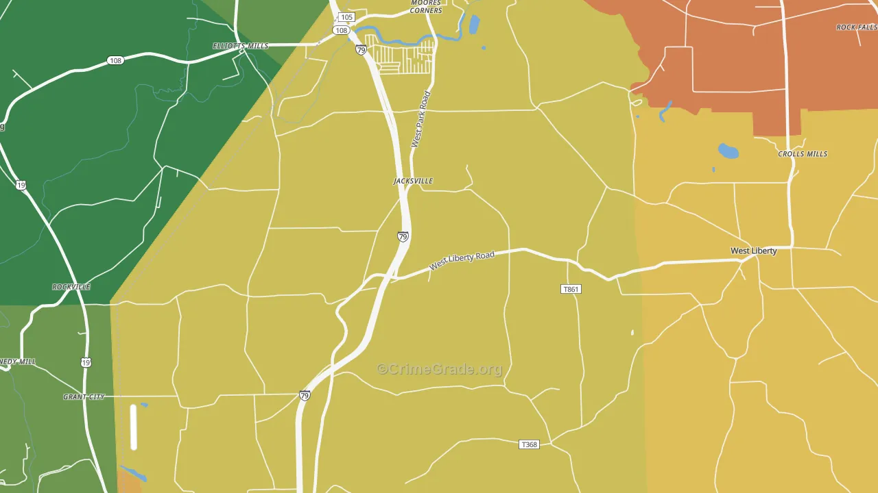 Jacksville, PA Map of Burglary Rates
