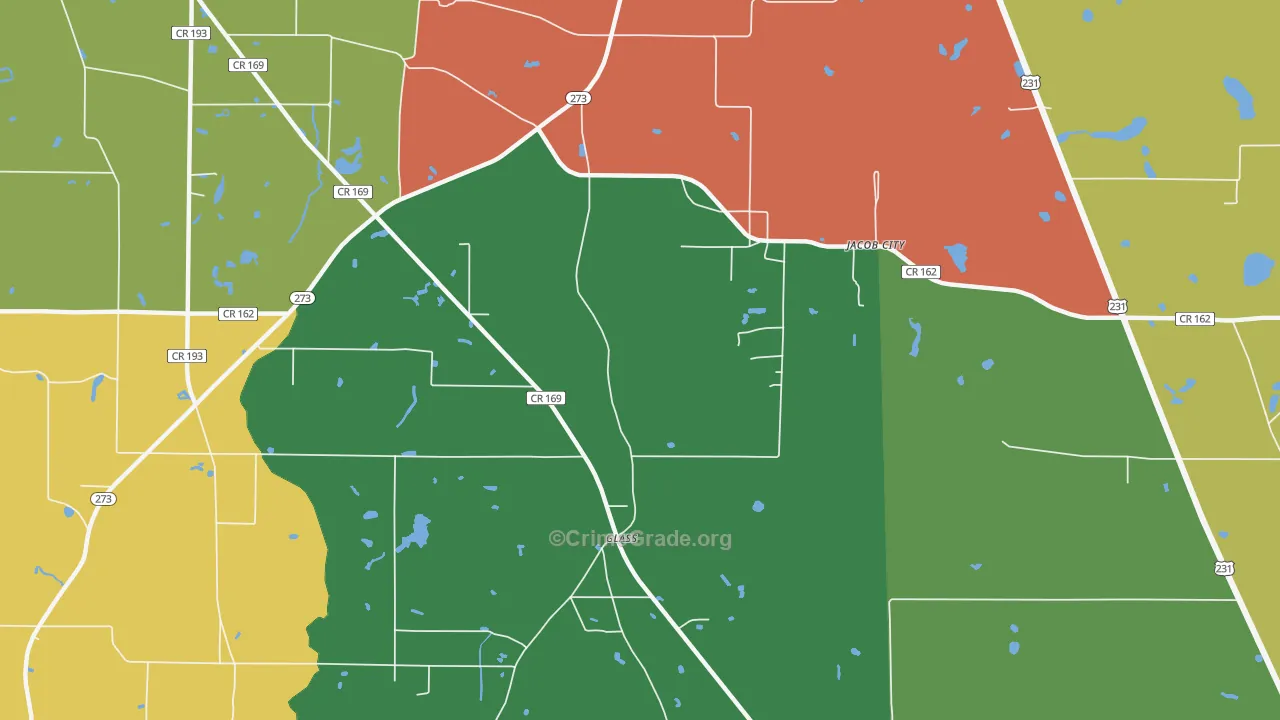 Jacob City, FL Map of Burglary Rates